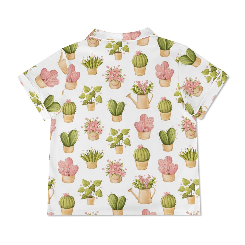 Cactus Pots And Flowers Womens Short Sleeve 2-Piece Pyjama Set Women's Short Sleeve Pyjamas Plants Printed Offshore