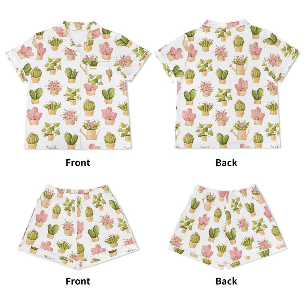 Cactus Pots And Flowers Womens Short Sleeve 2-Piece Pyjama Set Women's Short Sleeve Pyjamas Plants Printed Offshore