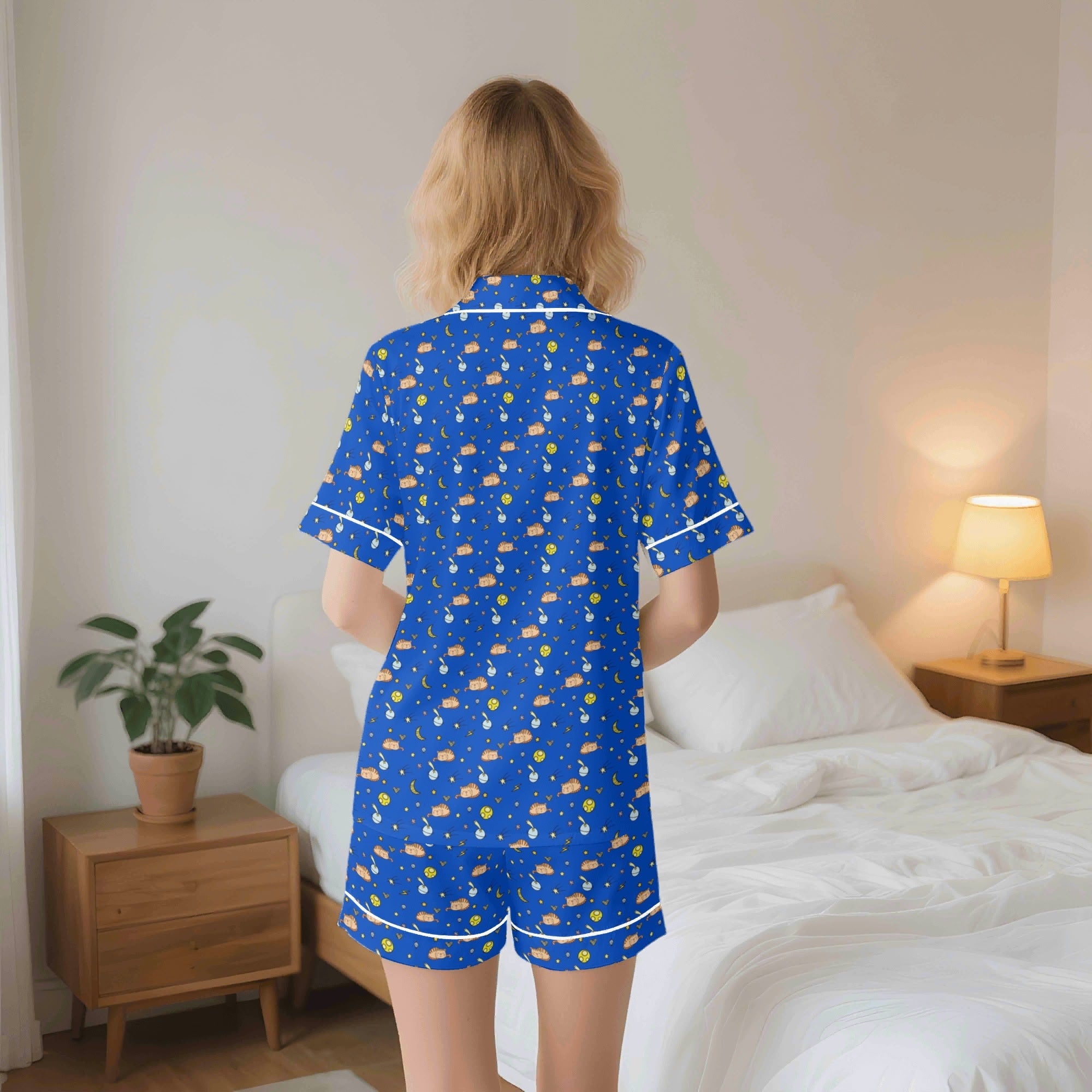 Cats In Space Womens Short Sleeve 2-Piece Pyjama Set Women's Short Sleeve Pyjamas animal Printed Offshore Space