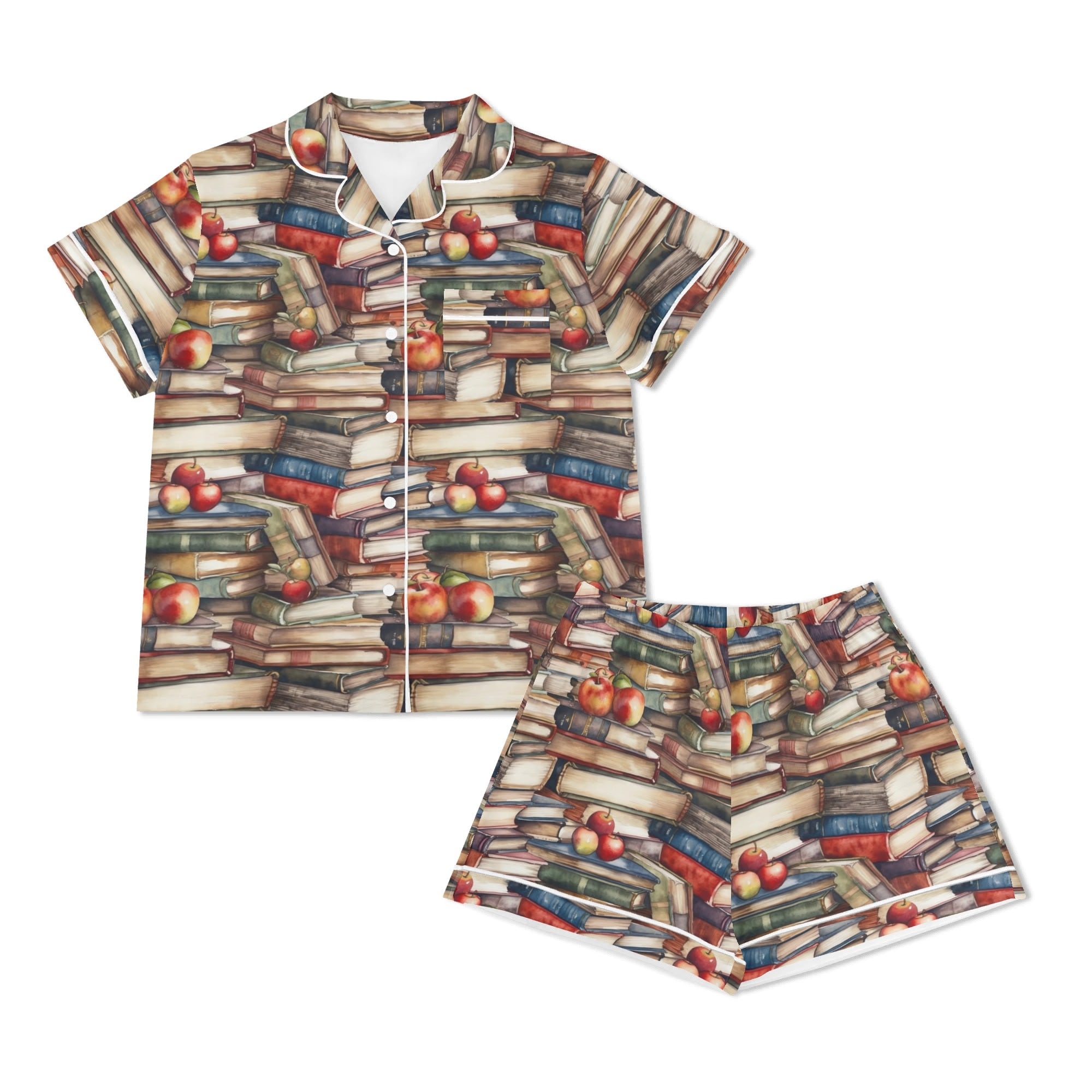 Watercolour Books - Womens Short Sleeve 2-Piece Pyjama Set Women's Short Sleeve Pyjamas Printed Offshore Reading