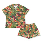 Vintage Hawaiian Floral Womens Short Sleeve 2-Piece Pyjama Set Women's Short Sleeve Pyjamas Plants Printed Offshore
