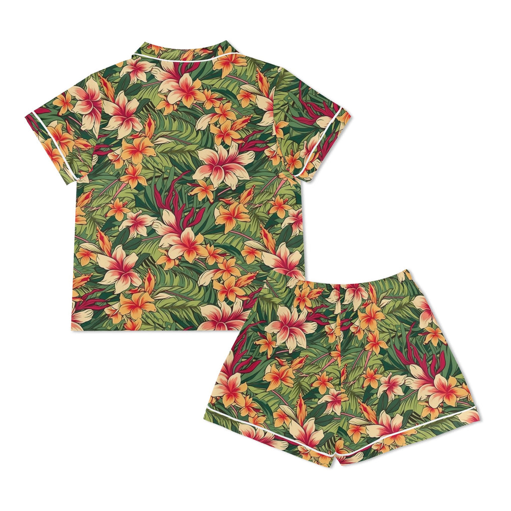 Vintage Hawaiian Floral Womens Short Sleeve 2-Piece Pyjama Set Women's Short Sleeve Pyjamas Plants Printed Offshore