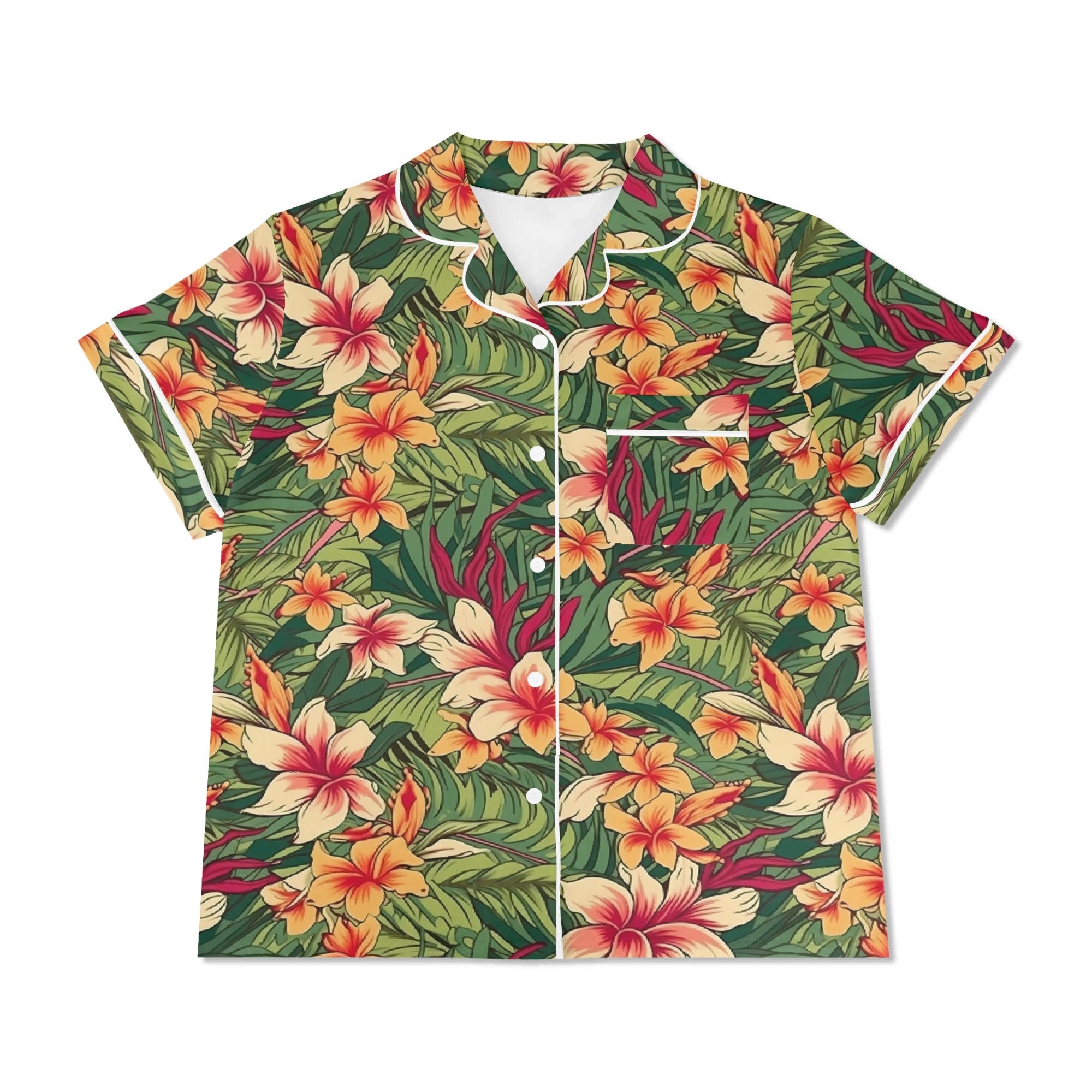 Vintage Hawaiian Floral Womens Short Sleeve 2-Piece Pyjama Set Women's Short Sleeve Pyjamas Plants Printed Offshore