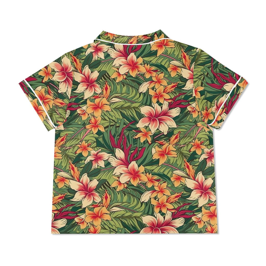 Vintage Hawaiian Floral Womens Short Sleeve 2-Piece Pyjama Set Women's Short Sleeve Pyjamas Plants Printed Offshore