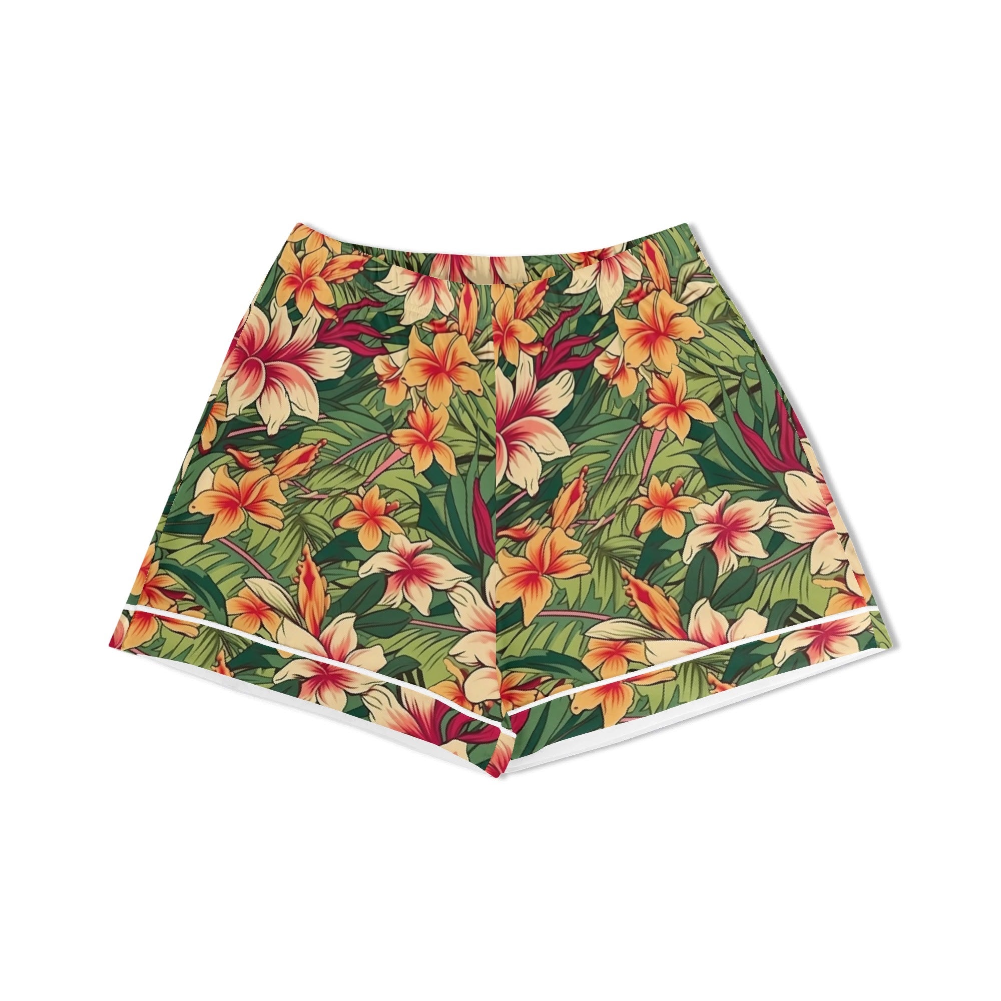 Vintage Hawaiian Floral Womens Short Sleeve 2-Piece Pyjama Set Women's Short Sleeve Pyjamas Plants Printed Offshore