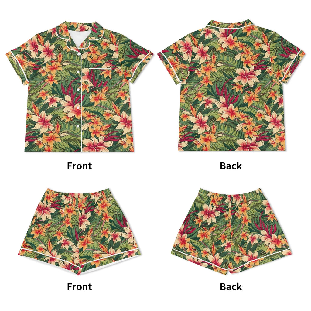 Vintage Hawaiian Floral Womens Short Sleeve 2-Piece Pyjama Set Women's Short Sleeve Pyjamas Plants Printed Offshore