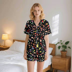 Colourful Music Notes Womens Short Sleeve 2-Piece Pyjama Set 2XL Women's Short Sleeve Pyjamas Music Printed Offshore