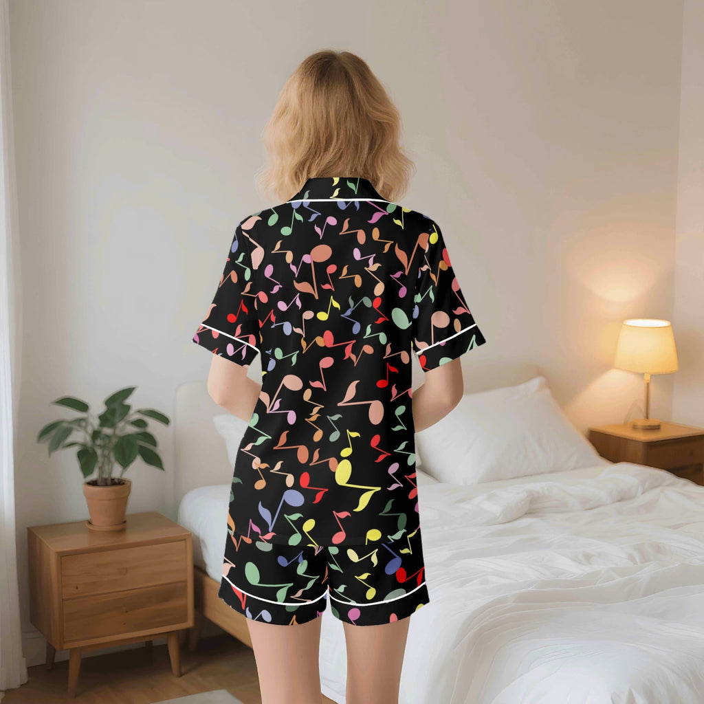 Colourful Music Notes Womens Short Sleeve 2-Piece Pyjama Set Women's Short Sleeve Pyjamas Music Printed Offshore