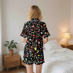 Colourful Music Notes Womens Short Sleeve 2-Piece Pyjama Set Women's Short Sleeve Pyjamas Music Printed Offshore