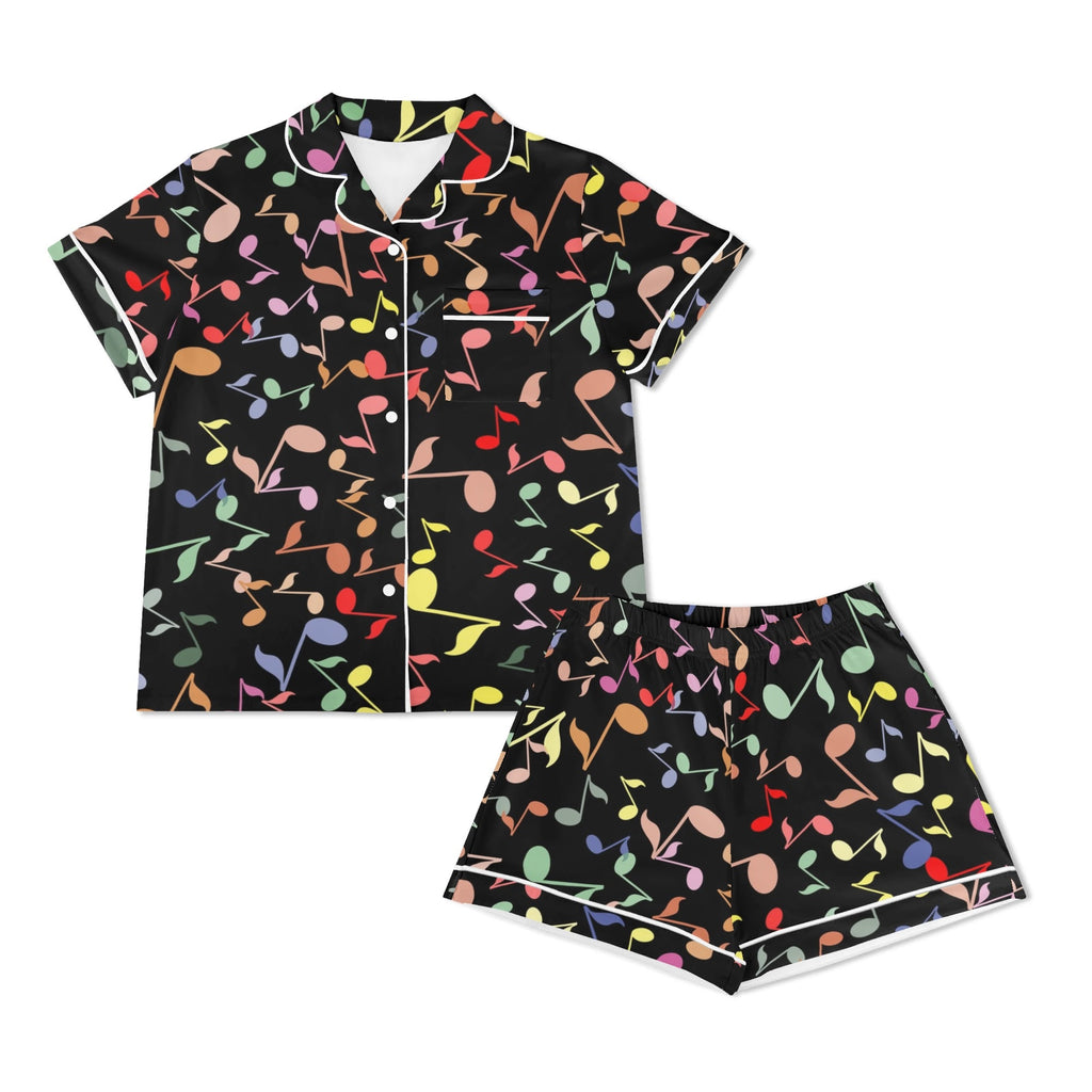 Colourful Music Notes Womens Short Sleeve 2-Piece Pyjama Set Women's Short Sleeve Pyjamas Music Printed Offshore
