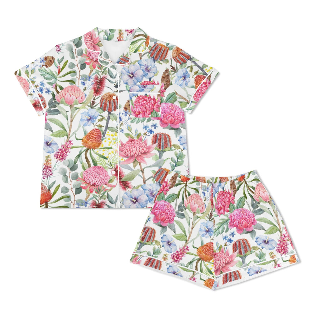 Australian Flowers Womens Short Sleeve 2-Piece Pyjama Set Women's Short Sleeve Pyjamas Plants Printed Offshore