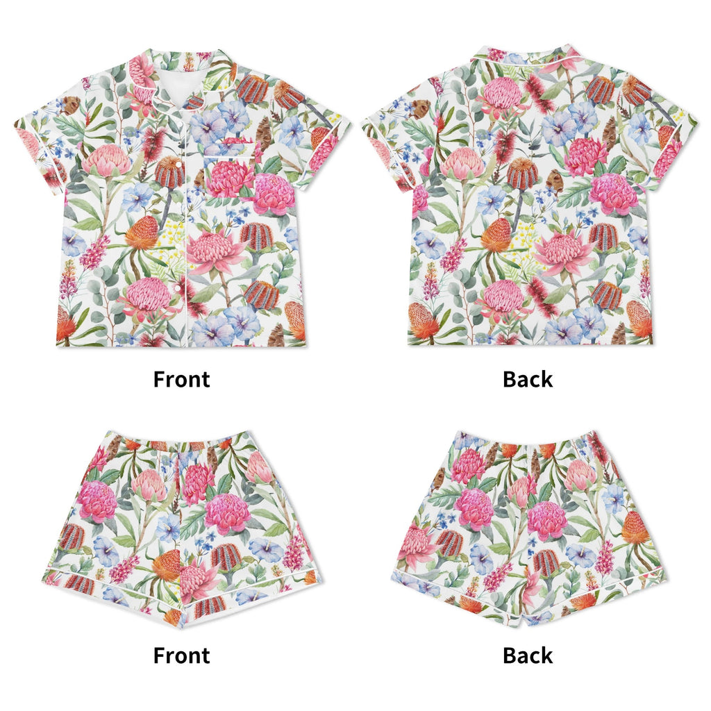 Australian Flowers Womens Short Sleeve 2-Piece Pyjama Set Women's Short Sleeve Pyjamas Plants Printed Offshore