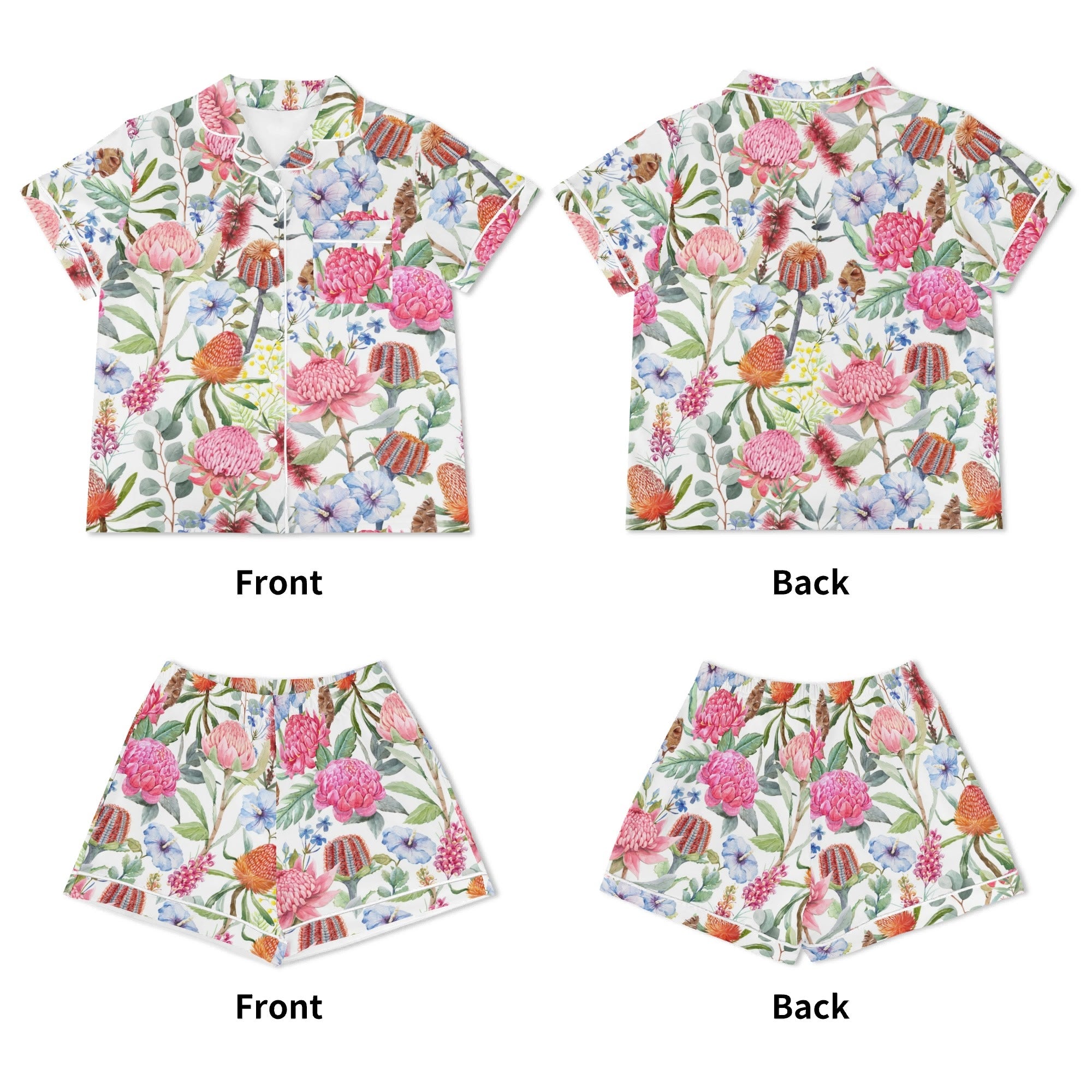 Australian Flowers Womens Short Sleeve 2-Piece Pyjama Set Women's Short Sleeve Pyjamas Plants Printed Offshore
