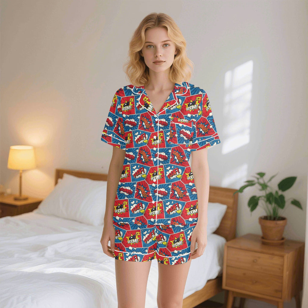 Comic Book Pop Womens Short Sleeve 2-Piece Pyjama Set 2XL Women's Short Sleeve Pyjamas Comic Printed Offshore