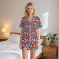Comic Book Pop Womens Short Sleeve 2-Piece Pyjama Set 2XL Women's Short Sleeve Pyjamas Comic Printed Offshore