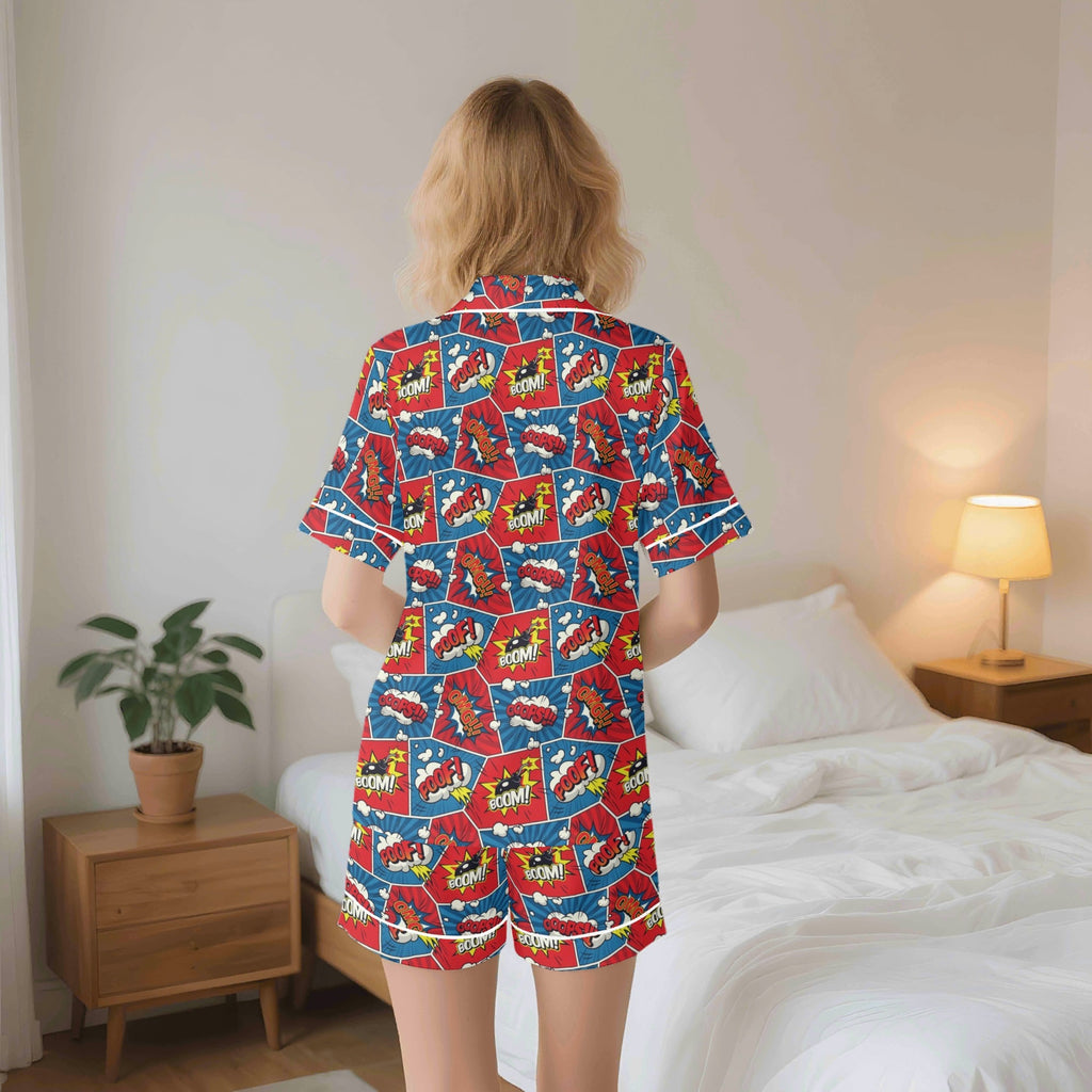 Comic Book Pop Womens Short Sleeve 2-Piece Pyjama Set Women's Short Sleeve Pyjamas Comic Printed Offshore