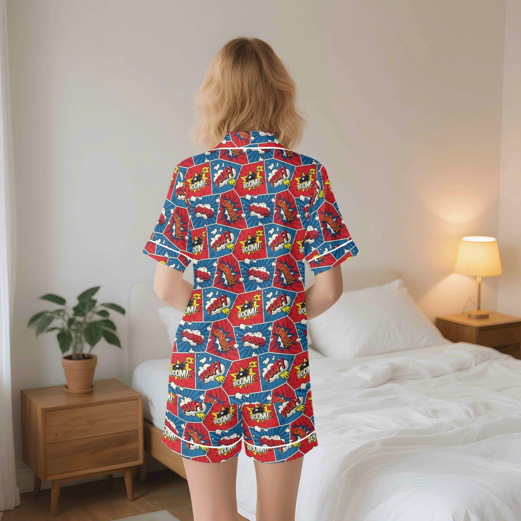 Comic Book Pop Womens Short Sleeve 2-Piece Pyjama Set Women's Short Sleeve Pyjamas Comic Printed Offshore