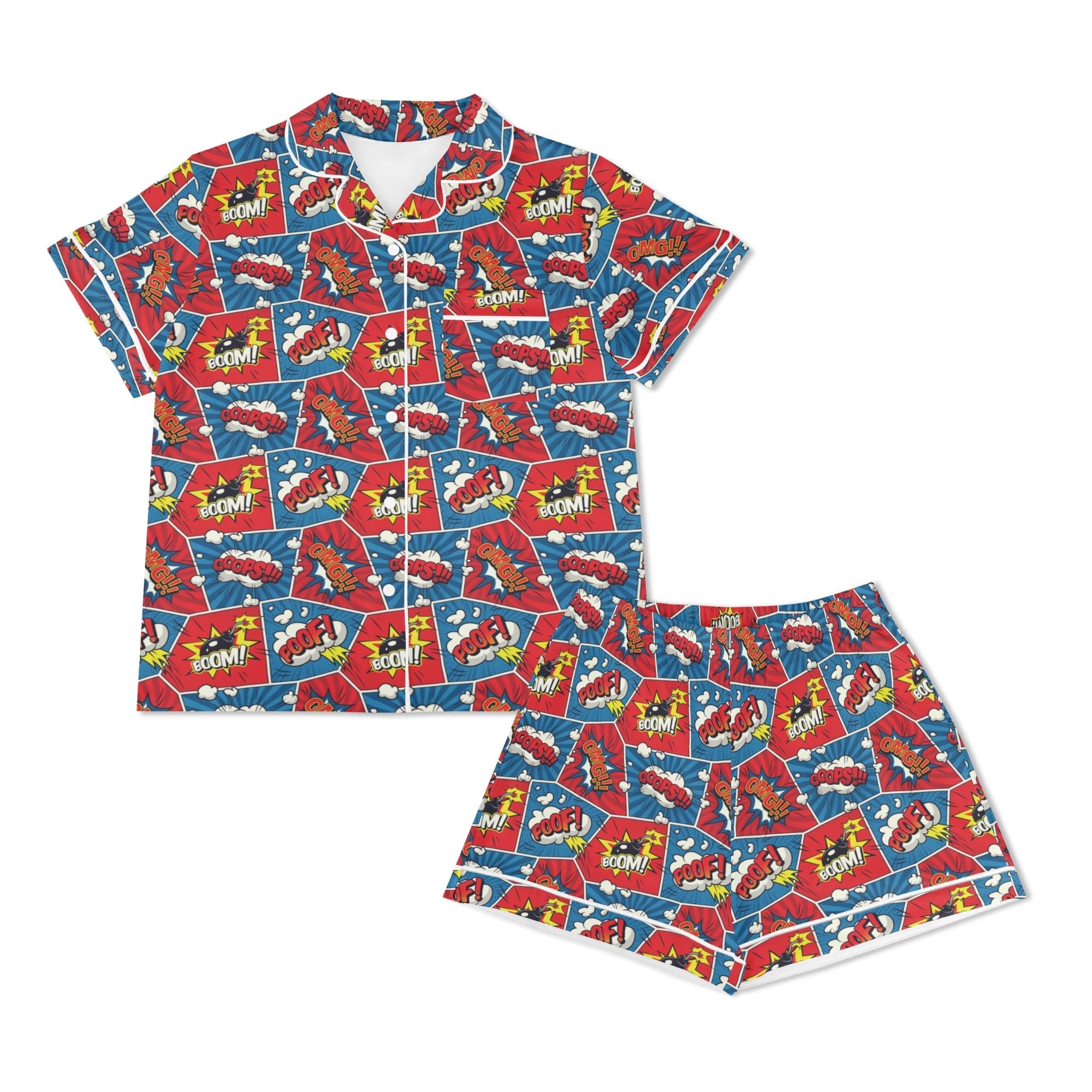Comic Book Pop Womens Short Sleeve 2-Piece Pyjama Set Women's Short Sleeve Pyjamas Comic Printed Offshore