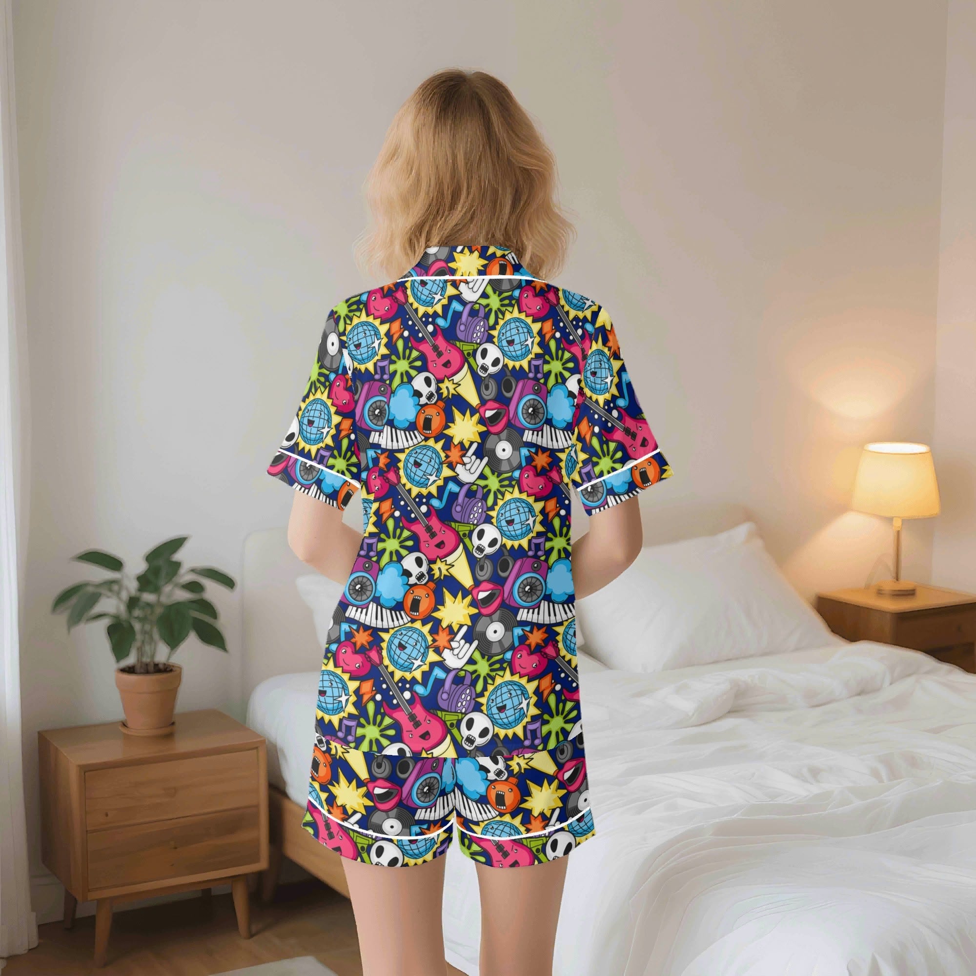 Sticker Music Womens Short Sleeve 2-Piece Pyjama Set Women's Short Sleeve Pyjamas Music Printed Offshore