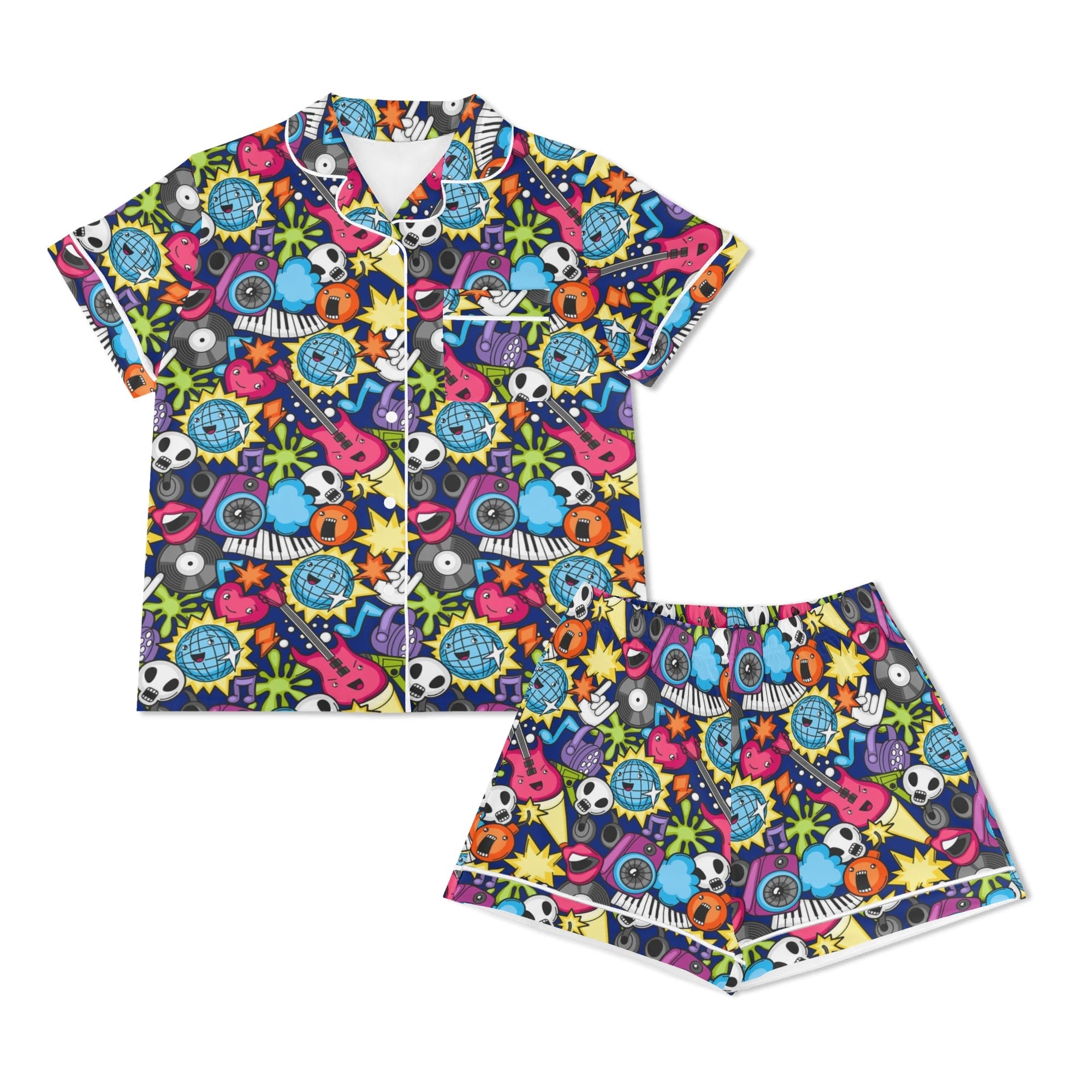 Sticker Music Womens Short Sleeve 2-Piece Pyjama Set Women's Short Sleeve Pyjamas Music Printed Offshore