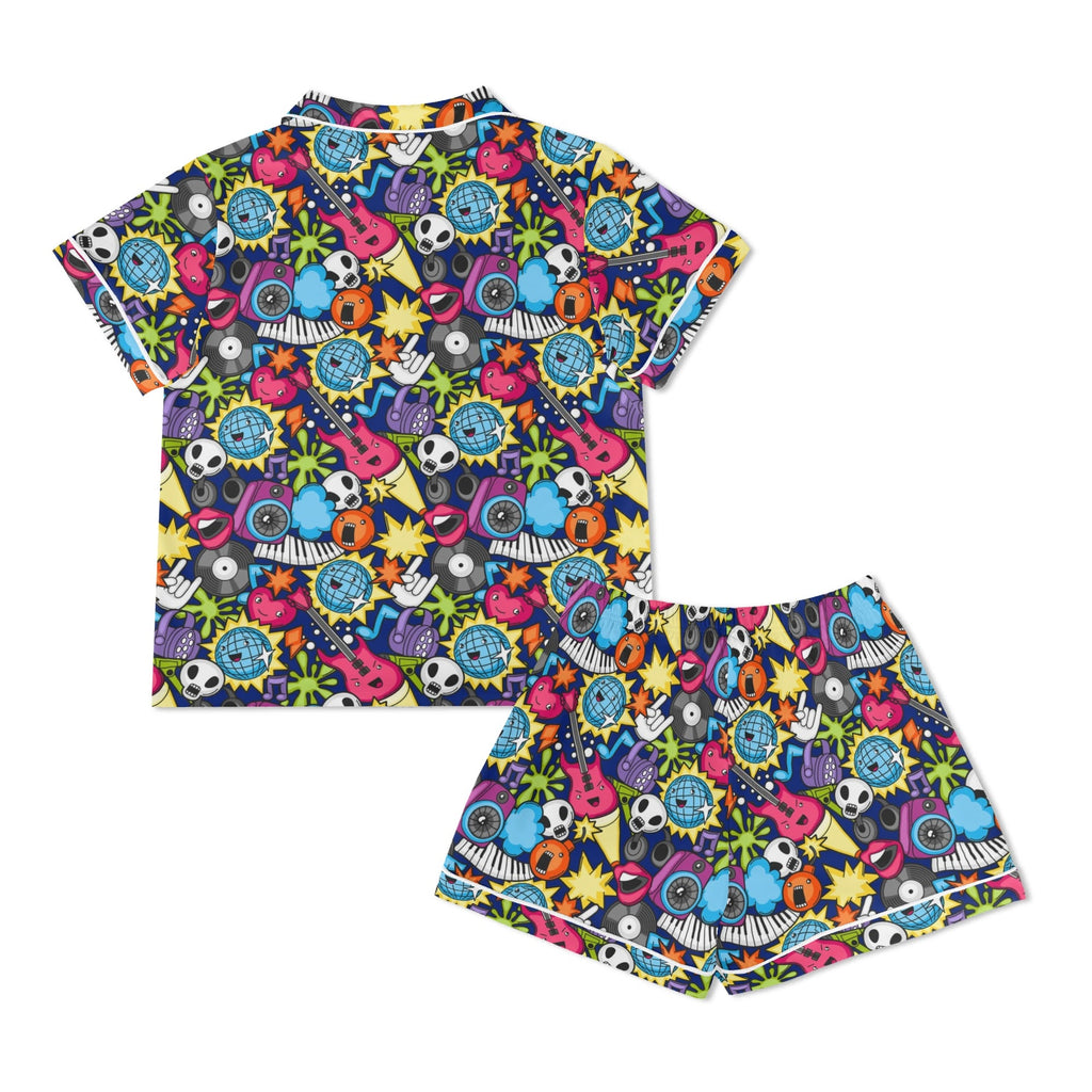 Sticker Music Womens Short Sleeve 2-Piece Pyjama Set Women's Short Sleeve Pyjamas Music Printed Offshore