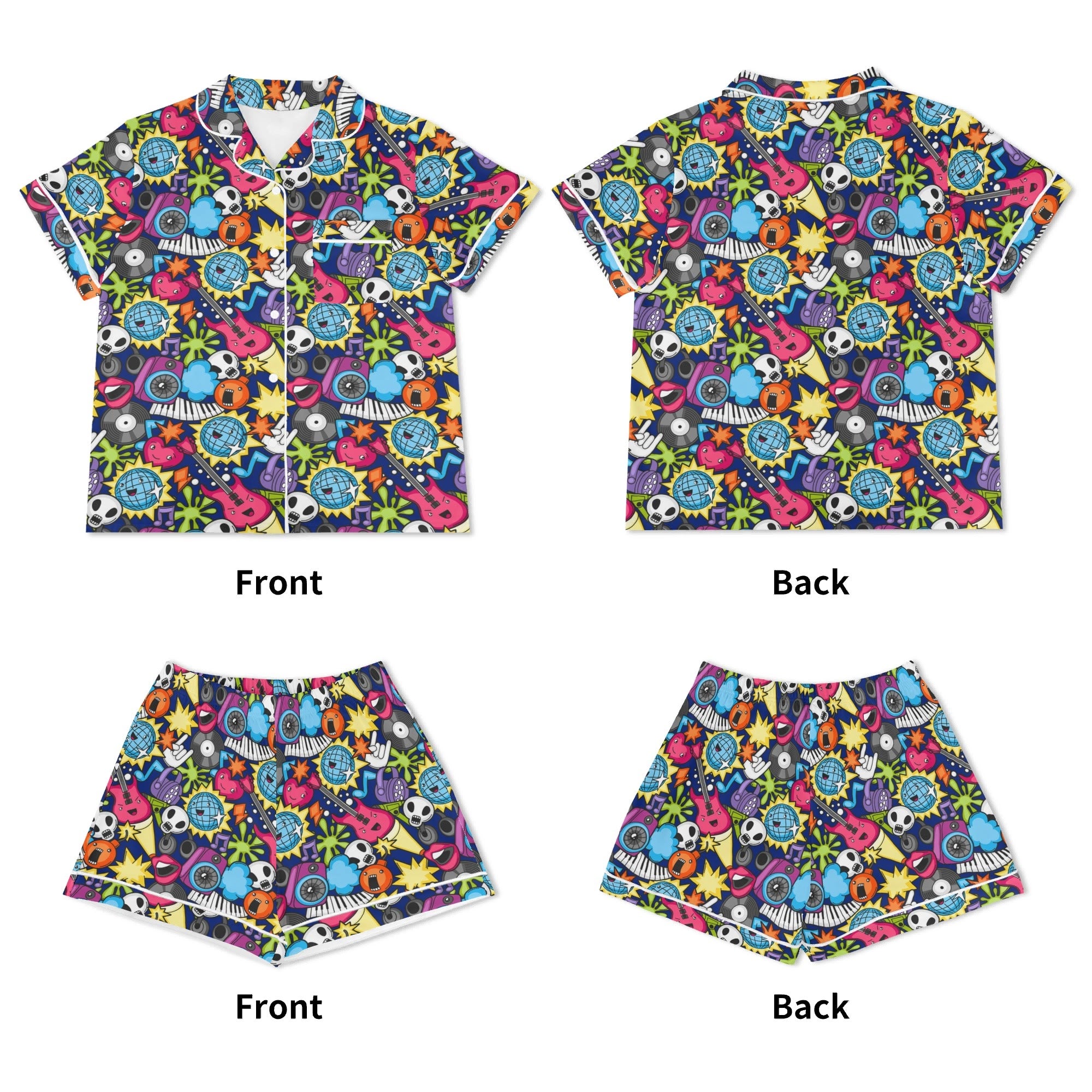 Sticker Music Womens Short Sleeve 2-Piece Pyjama Set Women's Short Sleeve Pyjamas Music Printed Offshore