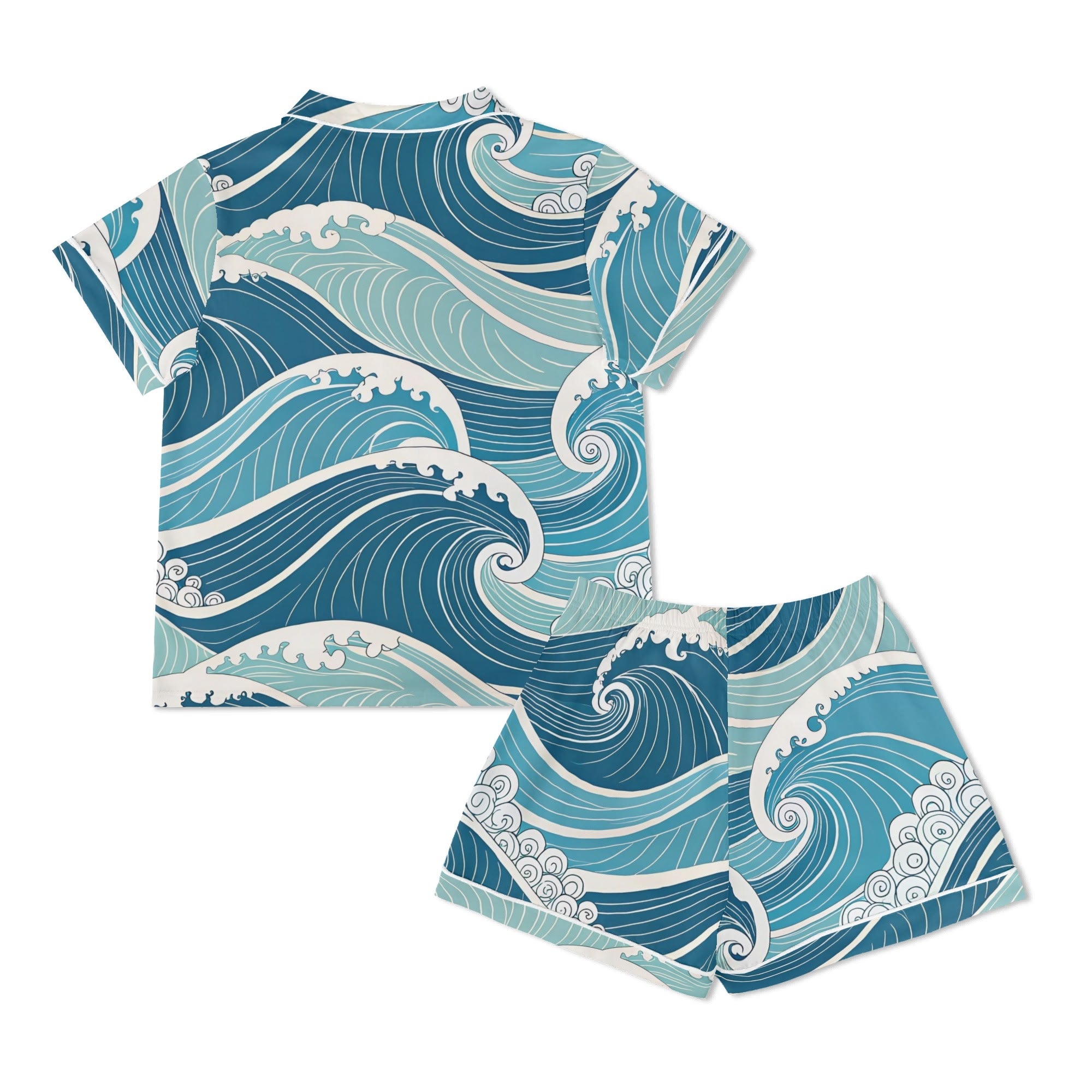 Ocean Waves Womens Short Sleeve 2-Piece Pyjama Set Women's Short Sleeve Pyjamas Ocean Printed Offshore Surf