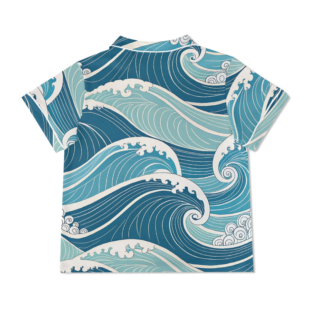 Ocean Waves Womens Short Sleeve 2-Piece Pyjama Set Women's Short Sleeve Pyjamas Ocean Printed Offshore Surf