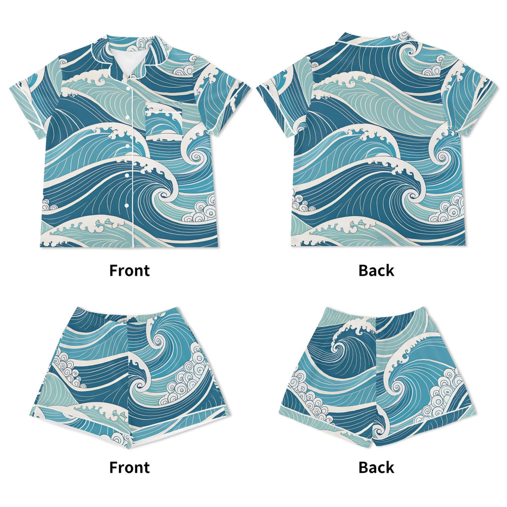 Ocean Waves Womens Short Sleeve 2-Piece Pyjama Set Women's Short Sleeve Pyjamas Ocean Printed Offshore Surf