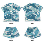 Ocean Waves Womens Short Sleeve 2-Piece Pyjama Set Women's Short Sleeve Pyjamas Ocean Printed Offshore Surf