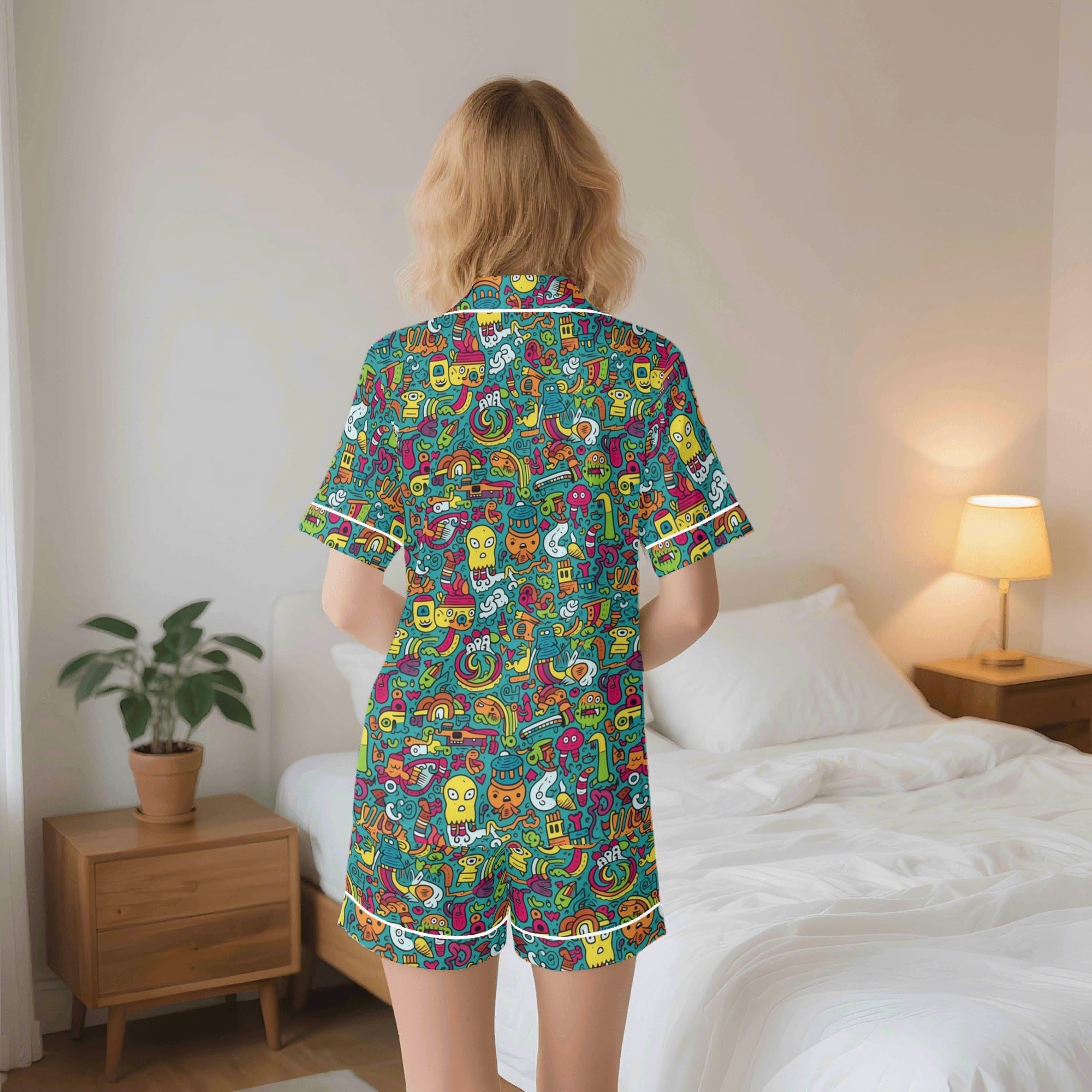 Crazy Characters Womens Short Sleeve 2-Piece Pyjama Set Women's Short Sleeve Pyjamas Printed Offshore Sci Fi