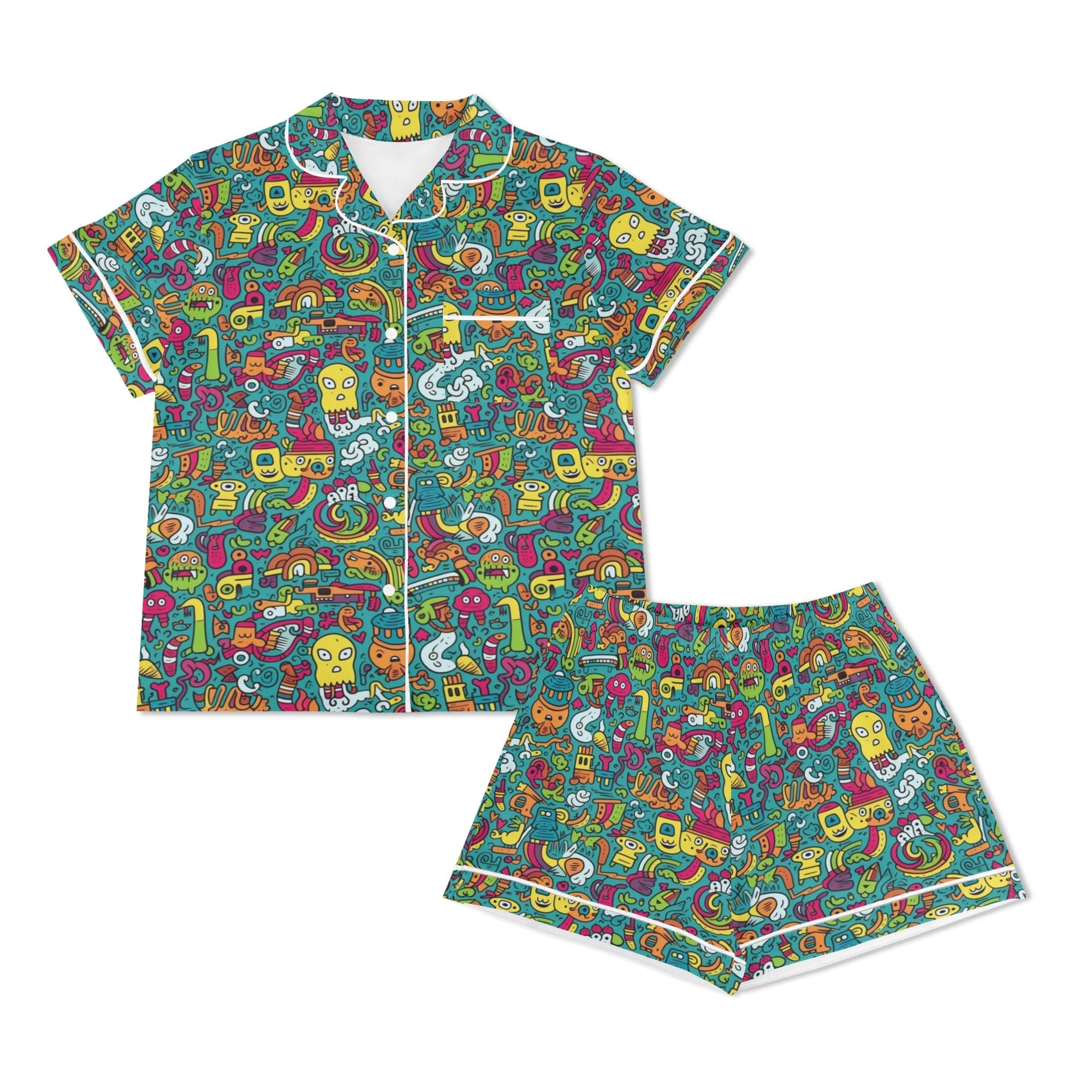 Crazy Characters Womens Short Sleeve 2-Piece Pyjama Set Women's Short Sleeve Pyjamas Printed Offshore Sci Fi