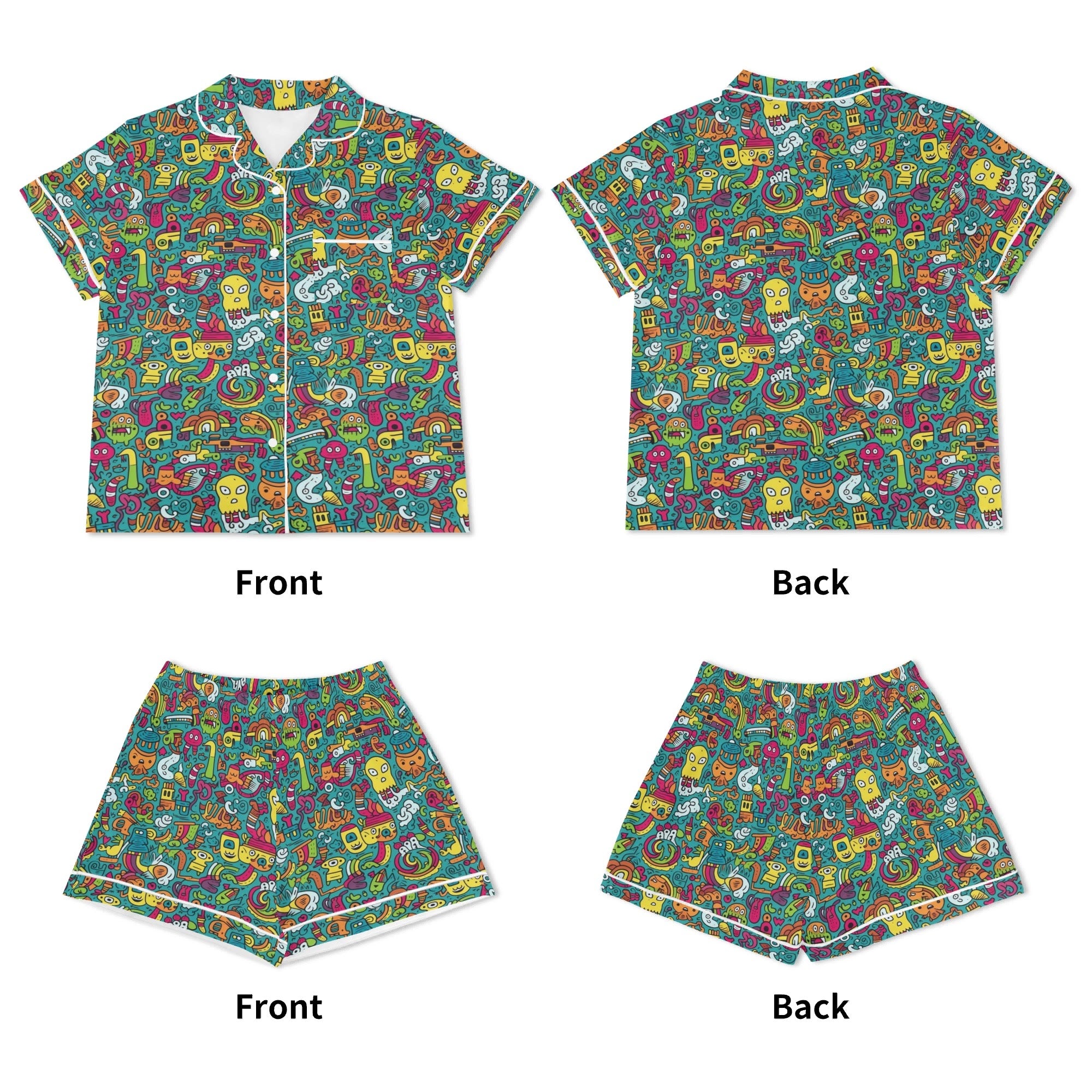 Crazy Characters Womens Short Sleeve 2-Piece Pyjama Set Women's Short Sleeve Pyjamas Printed Offshore Sci Fi