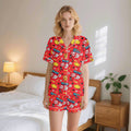Comic Book Red Womens Short Sleeve 2-Piece Pyjama Set 2XL Women's Short Sleeve Pyjamas Comic Printed Offshore