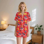 Comic Book Red Womens Short Sleeve 2-Piece Pyjama Set 2XL Women's Short Sleeve Pyjamas Comic Printed Offshore