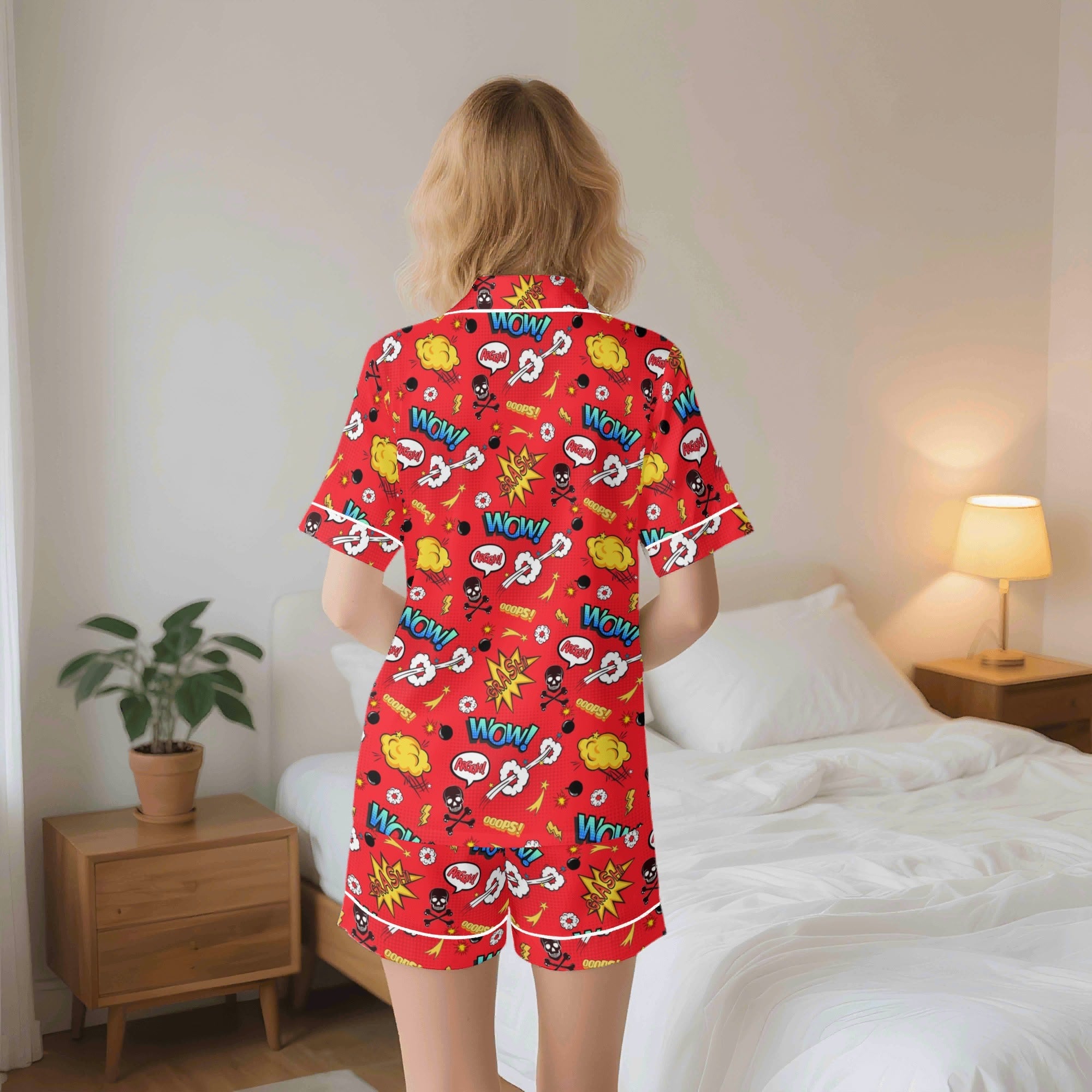 Comic Book Red Womens Short Sleeve 2-Piece Pyjama Set Women's Short Sleeve Pyjamas Comic Printed Offshore