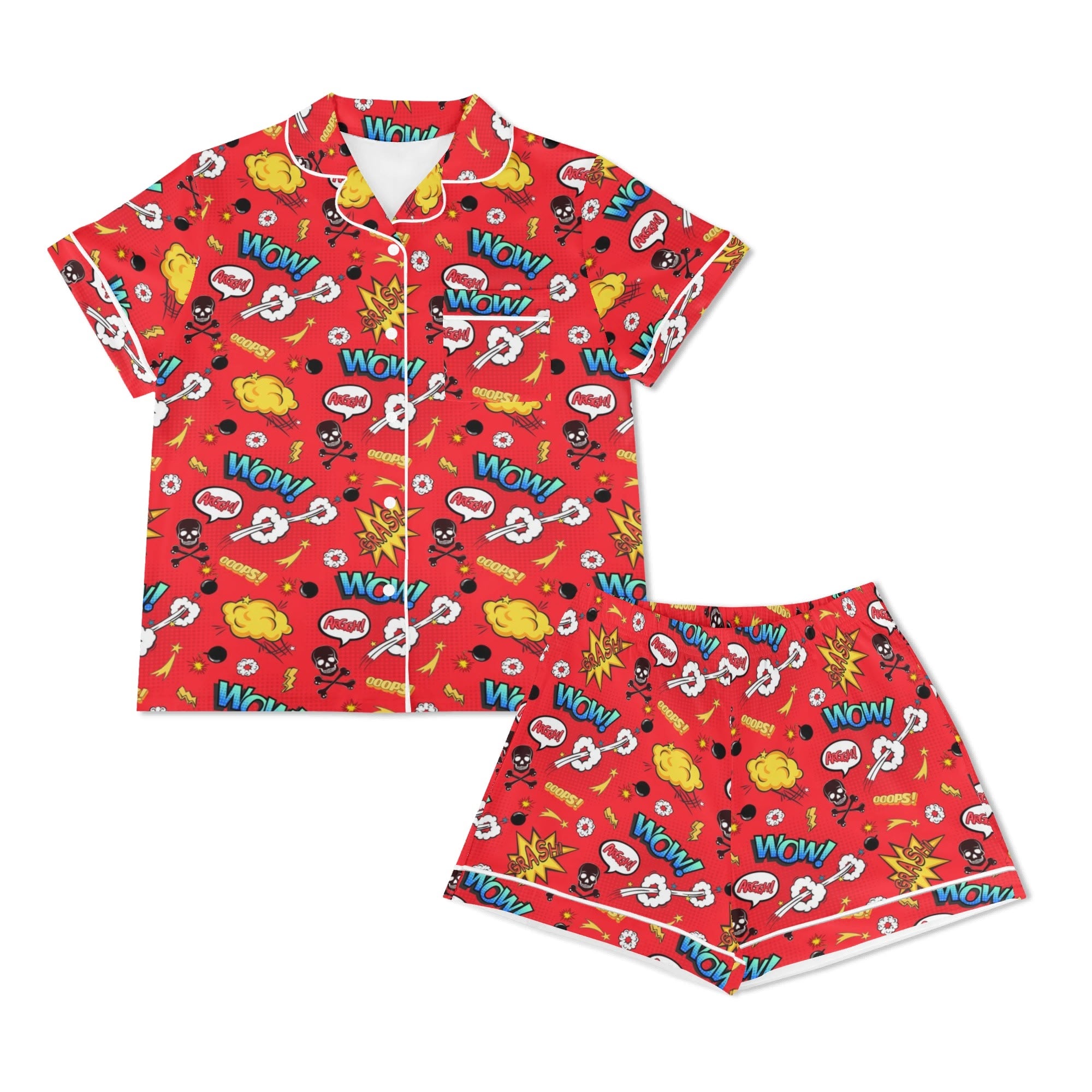 Comic Book Red Womens Short Sleeve 2-Piece Pyjama Set Women's Short Sleeve Pyjamas Comic Printed Offshore
