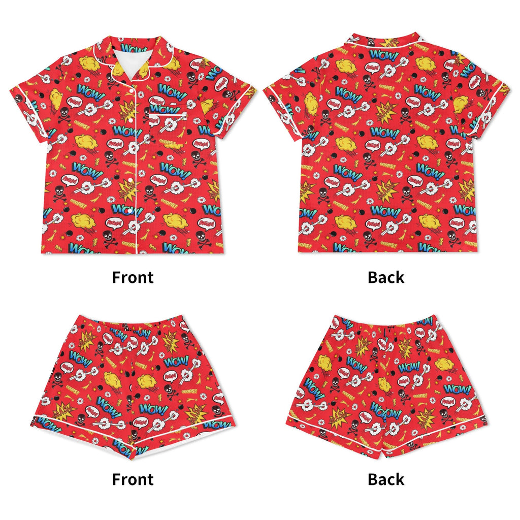 Comic Book Red Womens Short Sleeve 2-Piece Pyjama Set Women's Short Sleeve Pyjamas Comic Printed Offshore