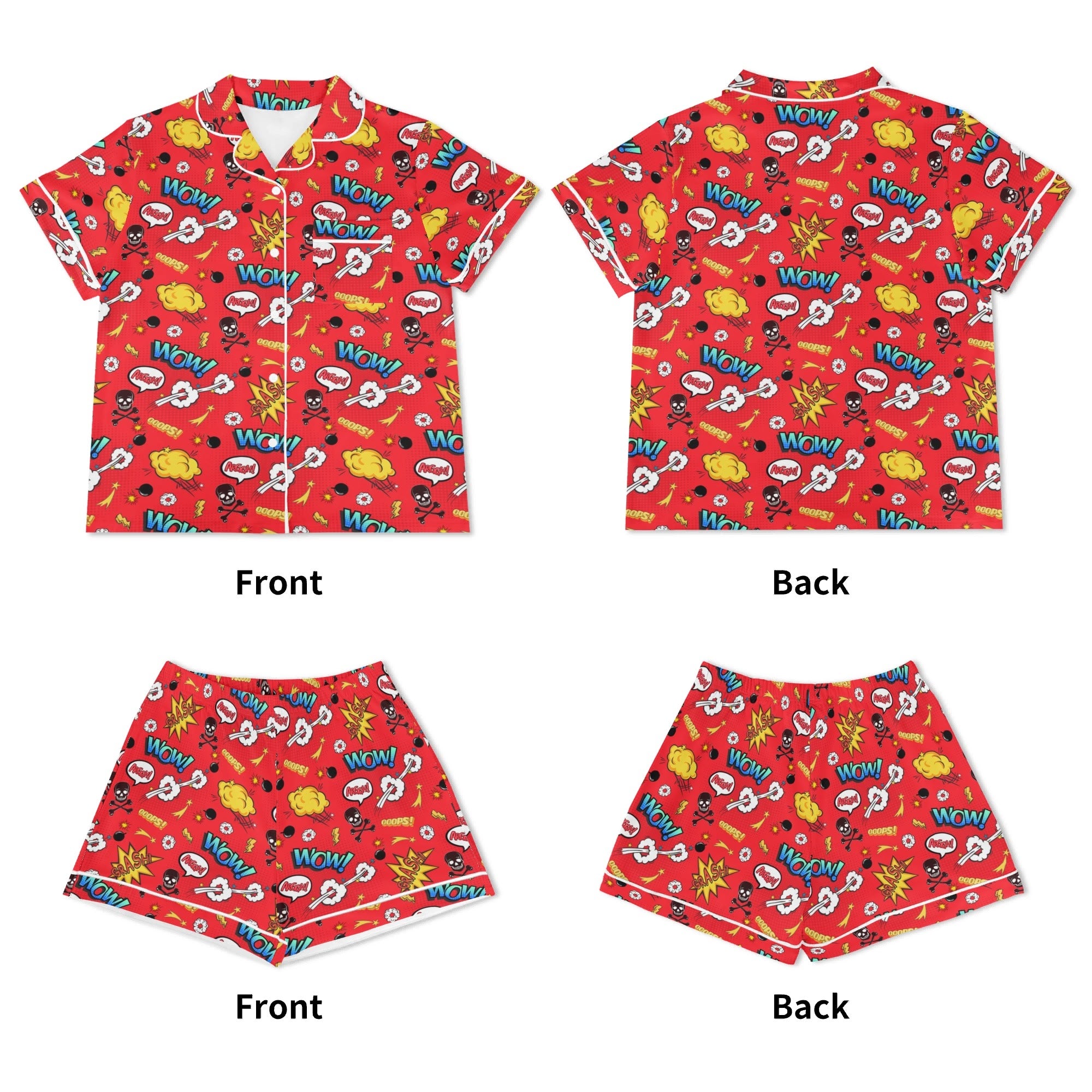 Comic Book Red Womens Short Sleeve 2-Piece Pyjama Set Women's Short Sleeve Pyjamas Comic Printed Offshore