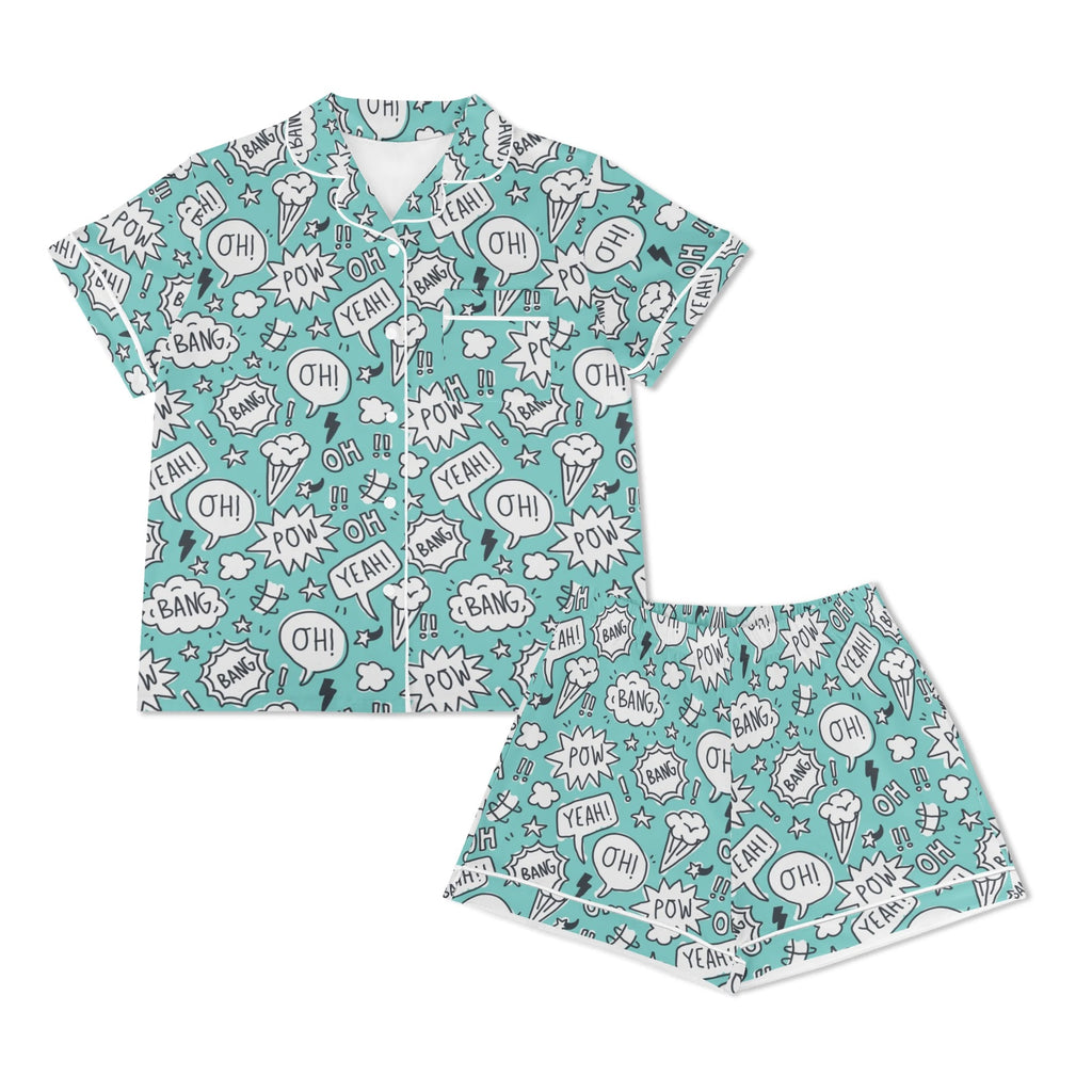 Comic Book Speech Bubbles Womens Short Sleeve 2-Piece Pyjama Set Women's Short Sleeve Pyjamas Comic Printed Offshore
