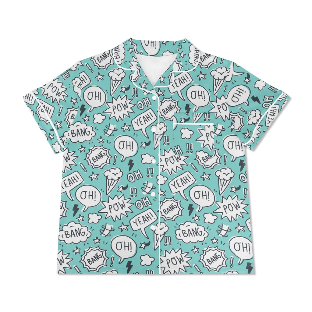 Comic Book Speech Bubbles Womens Short Sleeve 2-Piece Pyjama Set Women's Short Sleeve Pyjamas Comic Printed Offshore