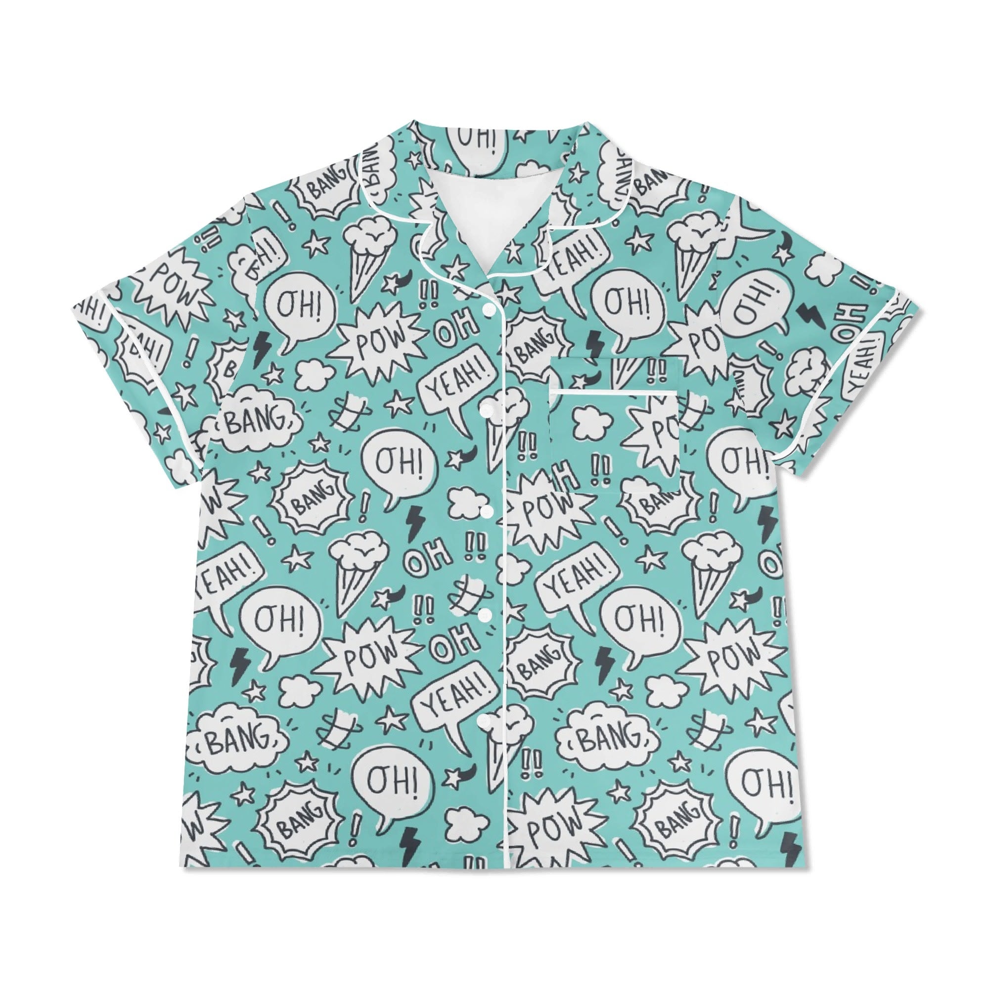 Comic Book Speech Bubbles Womens Short Sleeve 2-Piece Pyjama Set Women's Short Sleeve Pyjamas Comic Printed Offshore