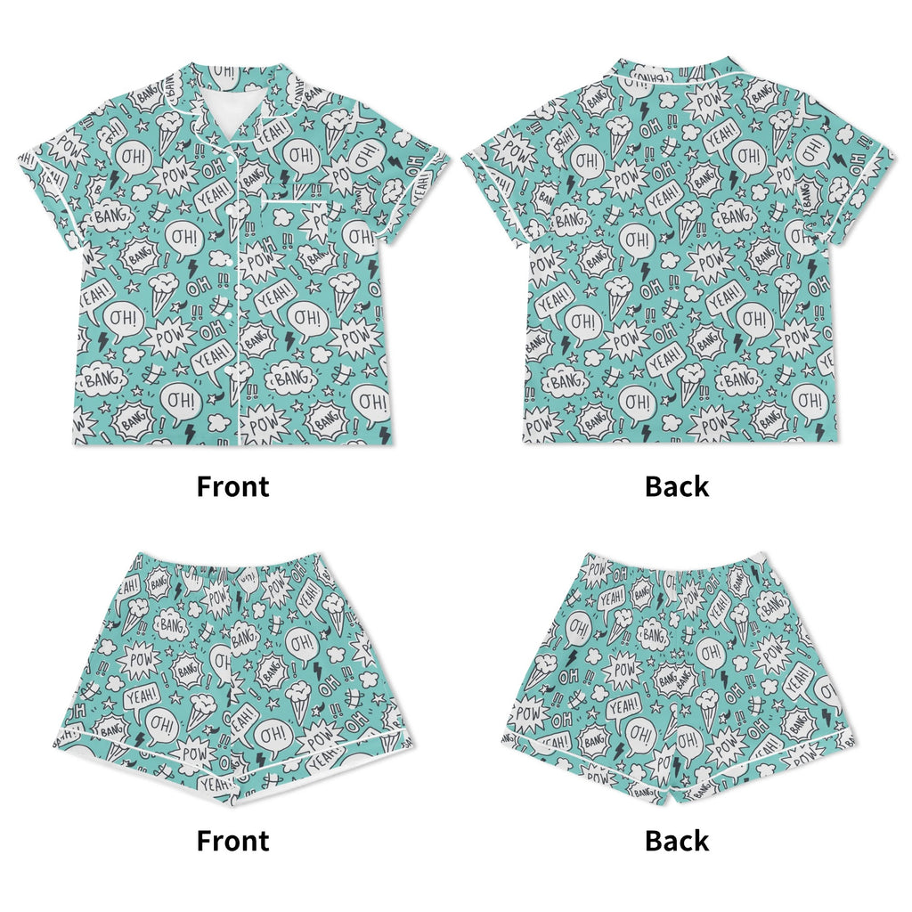 Comic Book Speech Bubbles Womens Short Sleeve 2-Piece Pyjama Set Women's Short Sleeve Pyjamas Comic Printed Offshore