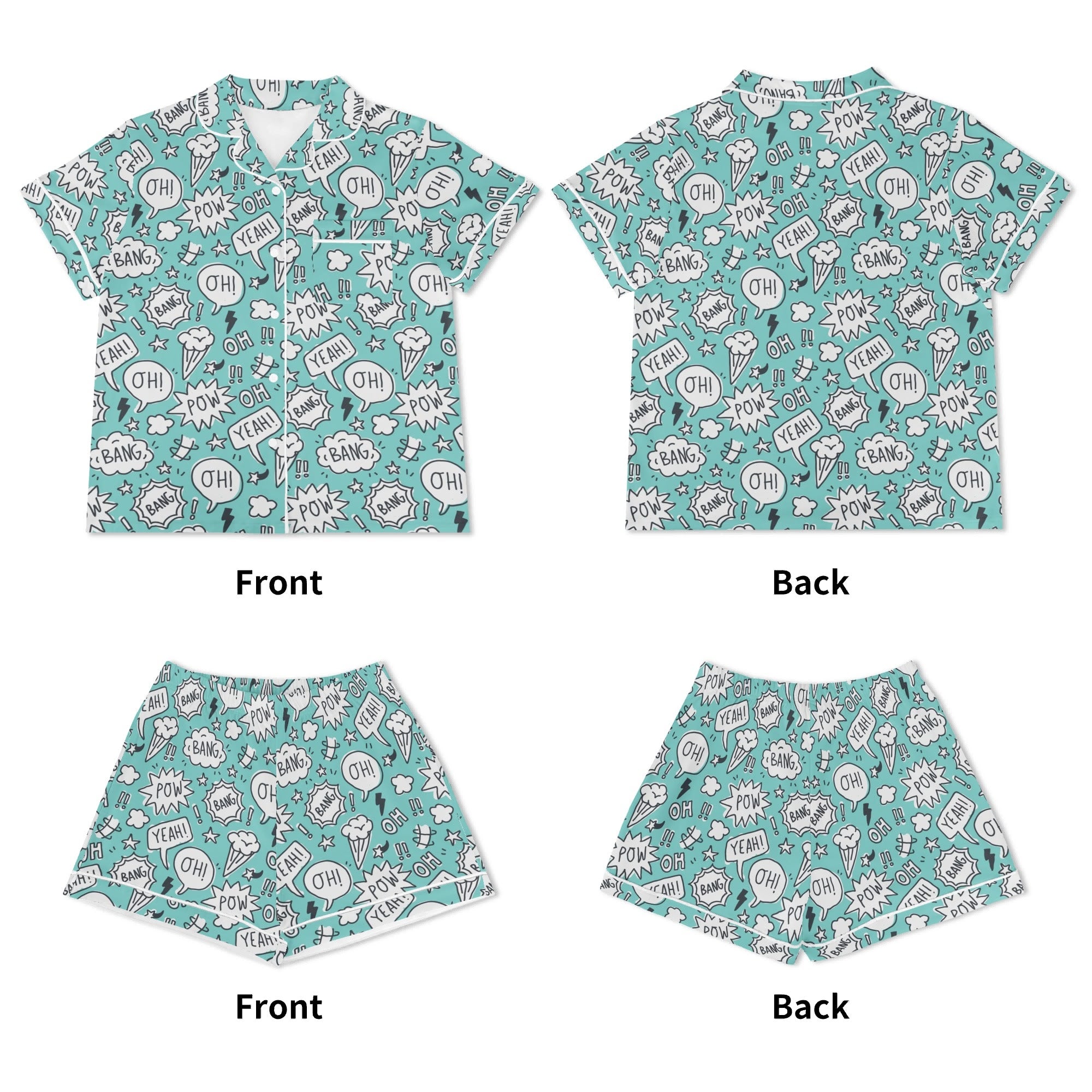 Comic Book Speech Bubbles Womens Short Sleeve 2-Piece Pyjama Set Women's Short Sleeve Pyjamas Comic Printed Offshore