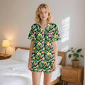 Frangipani Womens Short Sleeve 2-Piece Pyjama Set 2XL Women's Short Sleeve Pyjamas Plants Printed Offshore