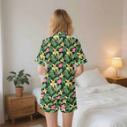 Frangipani Womens Short Sleeve 2-Piece Pyjama Set Women's Short Sleeve Pyjamas Plants Printed Offshore