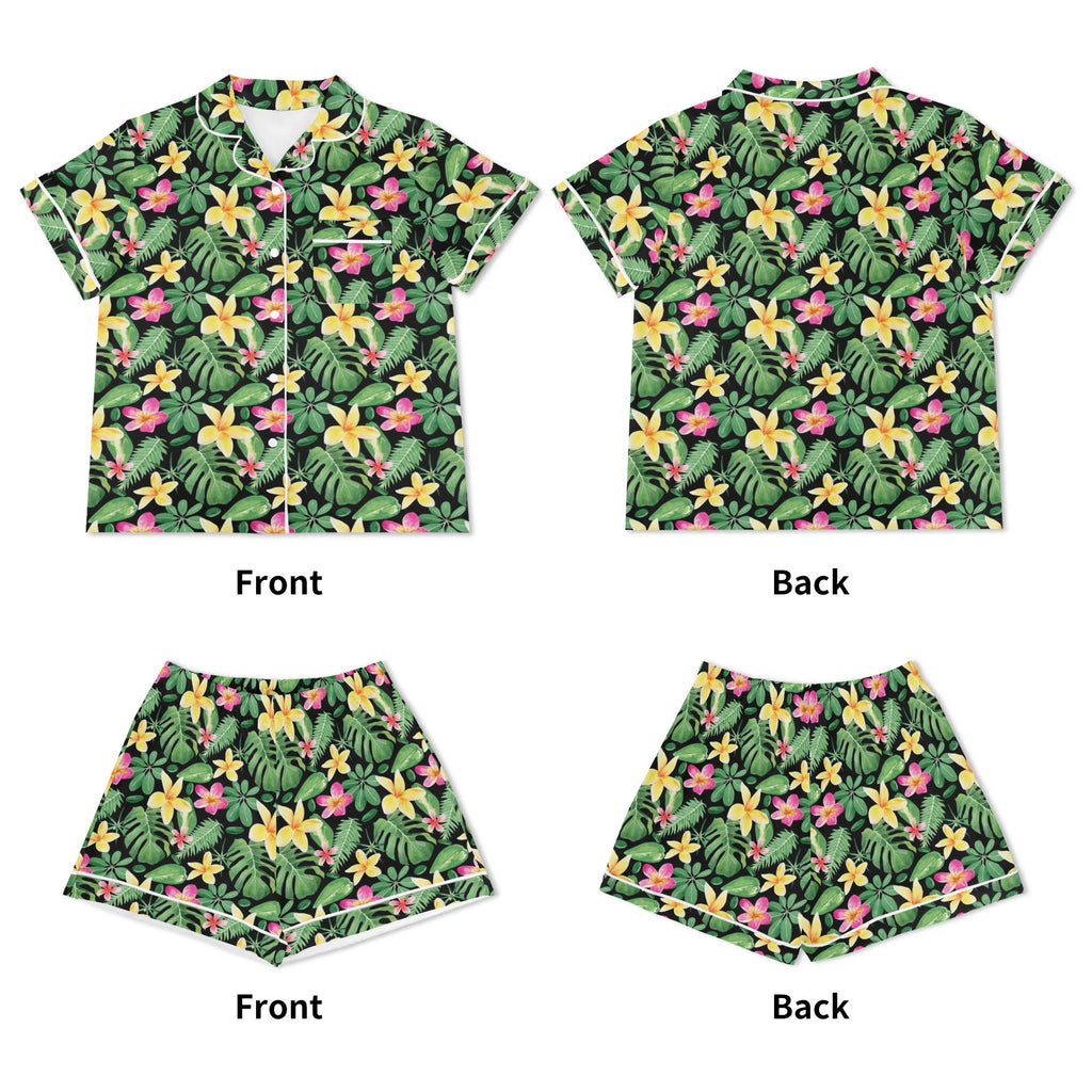 Frangipani Womens Short Sleeve 2-Piece Pyjama Set Women's Short Sleeve Pyjamas Plants Printed Offshore