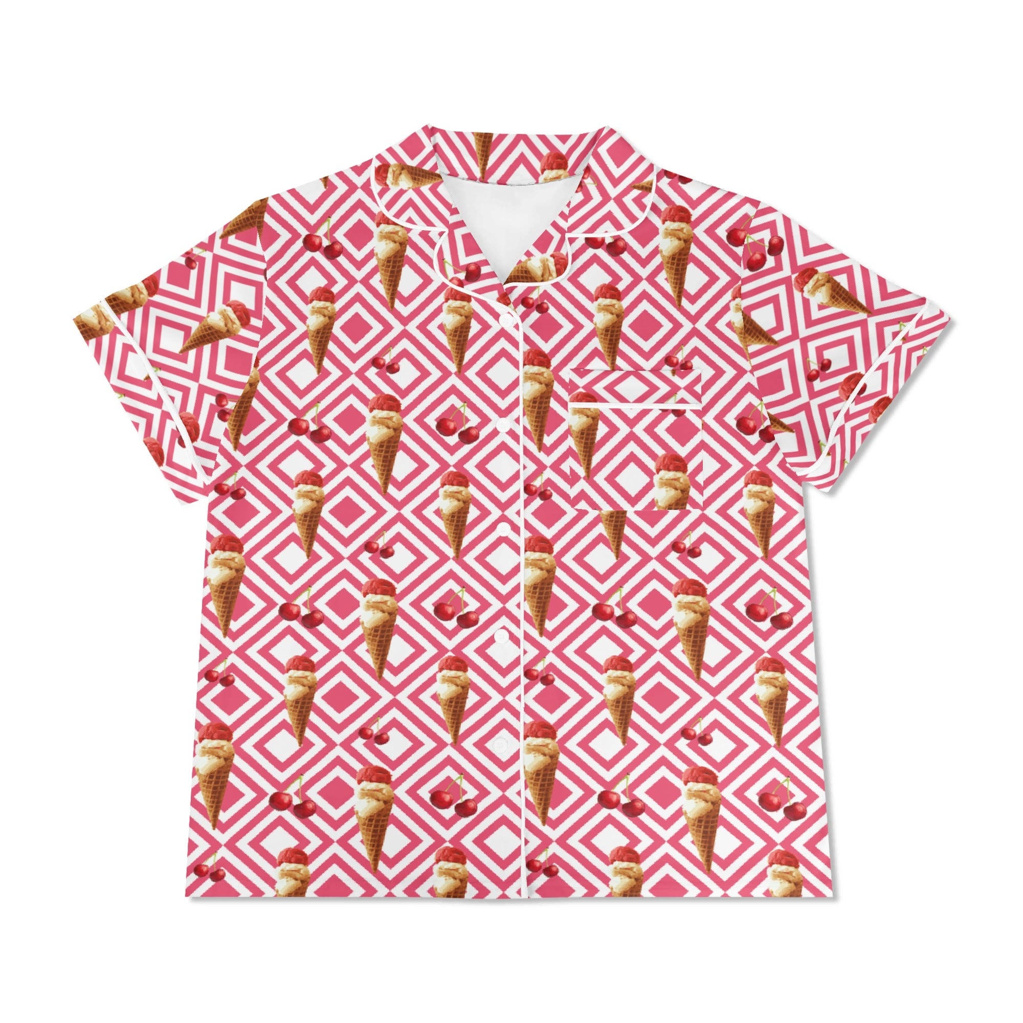 Cherry Ice Cream Womens Short Sleeve 2-Piece Pyjama Set Women's Short Sleeve Pyjamas Food Printed Offshore