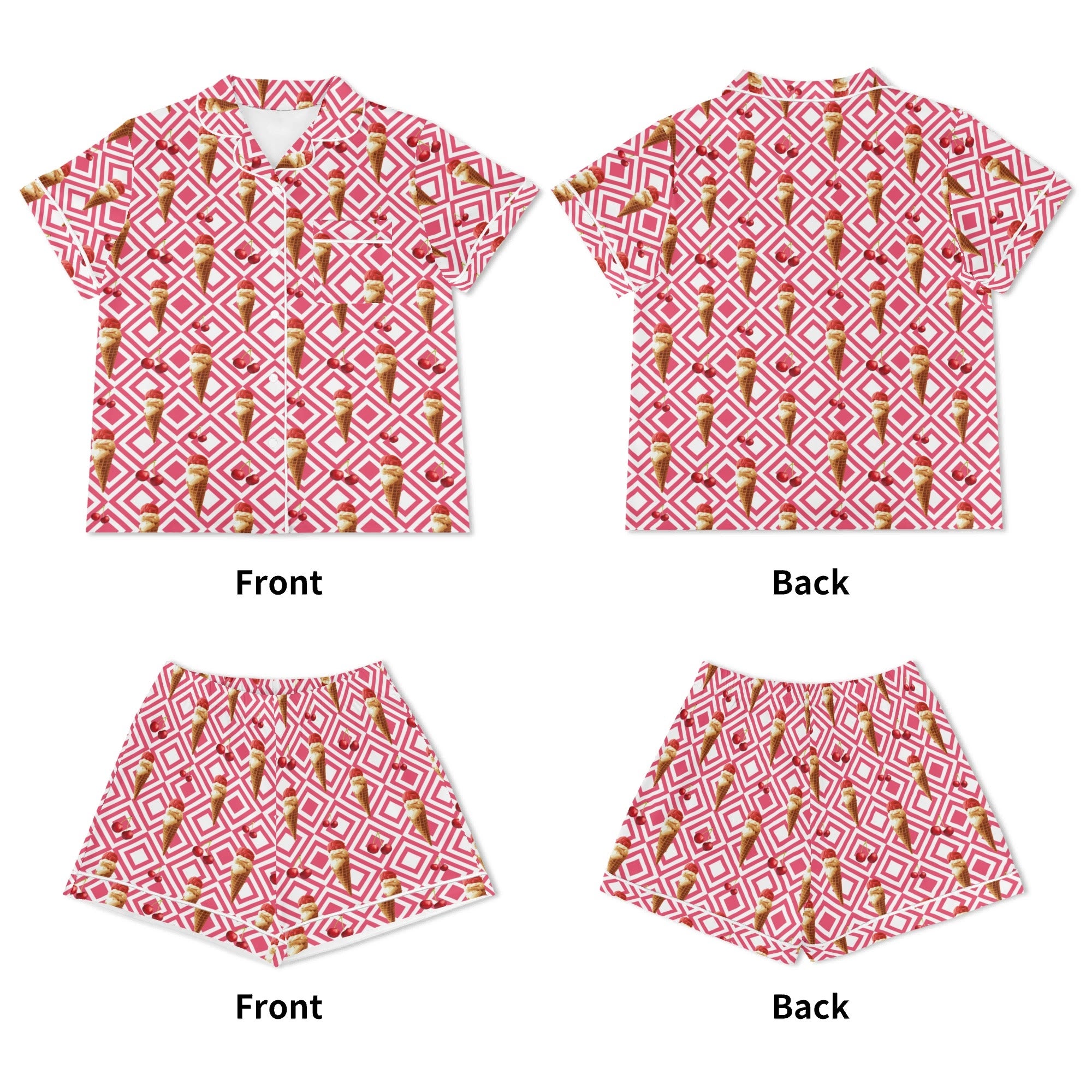Cherry Ice Cream Womens Short Sleeve 2-Piece Pyjama Set Women's Short Sleeve Pyjamas Food Printed Offshore