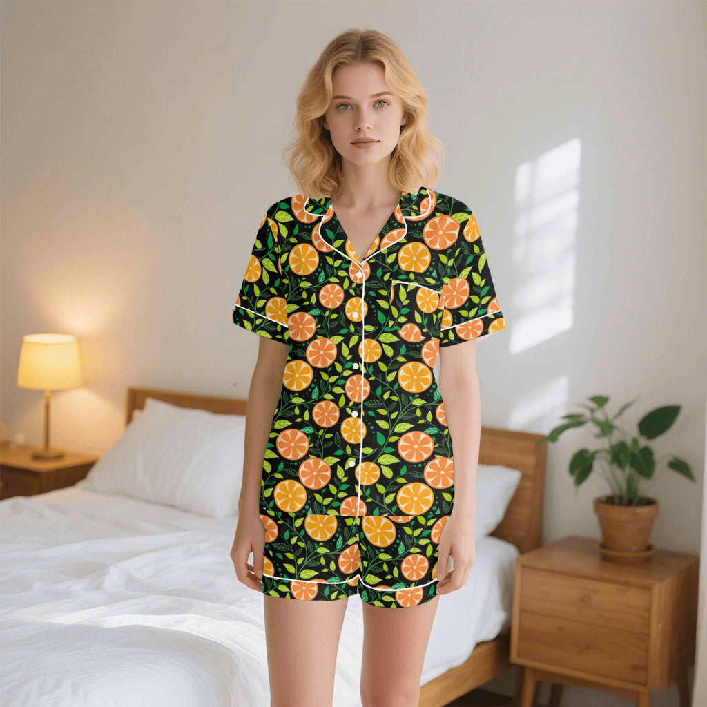 Oranges Womens Short Sleeve 2-Piece Pyjama Set 2XL Women's Short Sleeve Pyjamas Food Printed Offshore